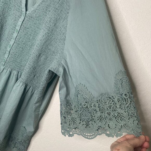 Alessa W. Collection Tunic Top Womens Size 22 Green Crochet Trim 3/4 Sleeves Boh - Picture 3 of 11